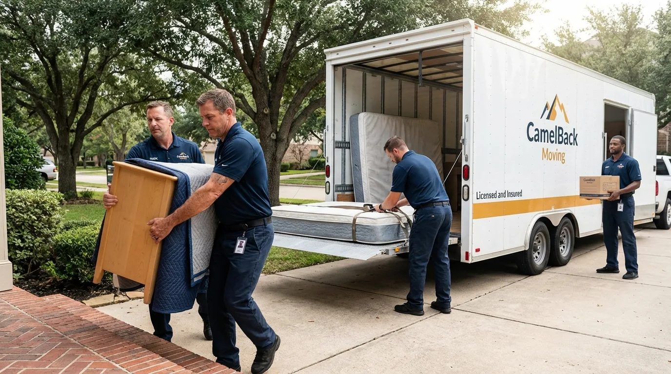 Crew loading residential truck for cross-state move from Des Moines, IA