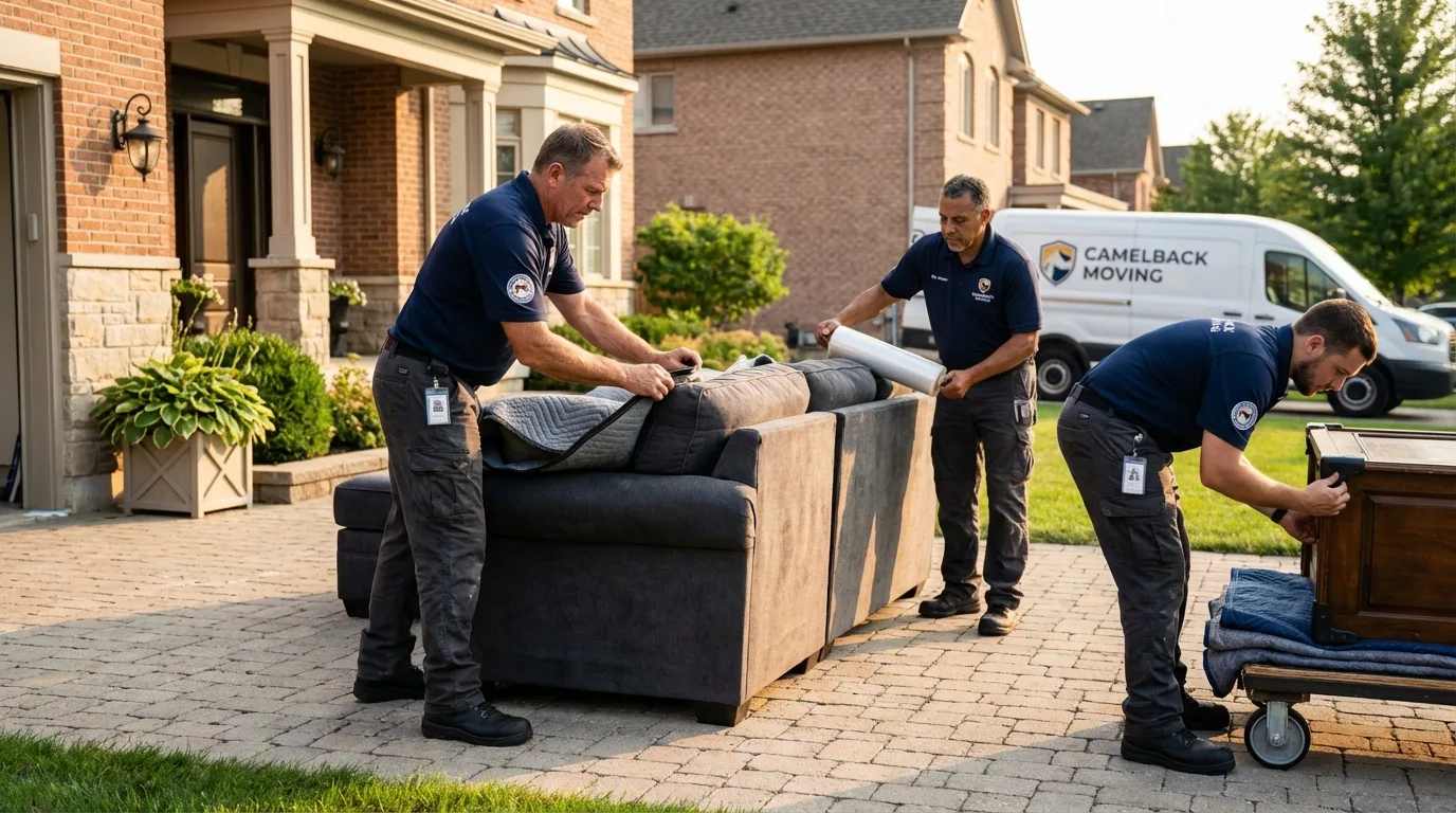 Large estate moving crew wrapping furniture in Des Moines, IA